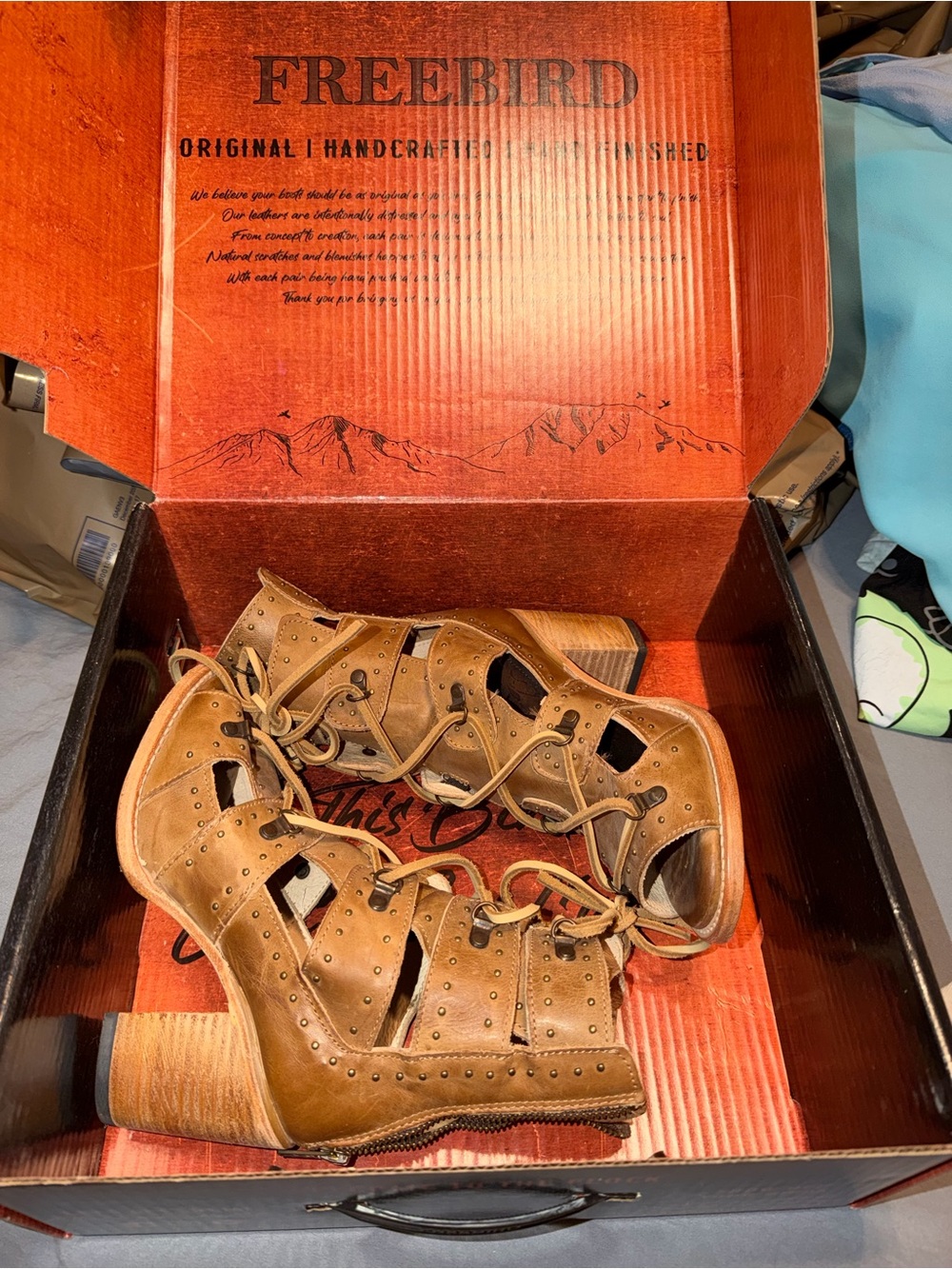 🔥🔥 Freebird by Steven - Brandy / Tan - LaceUp Block Heel Sandals - 7W - me -->😭😭